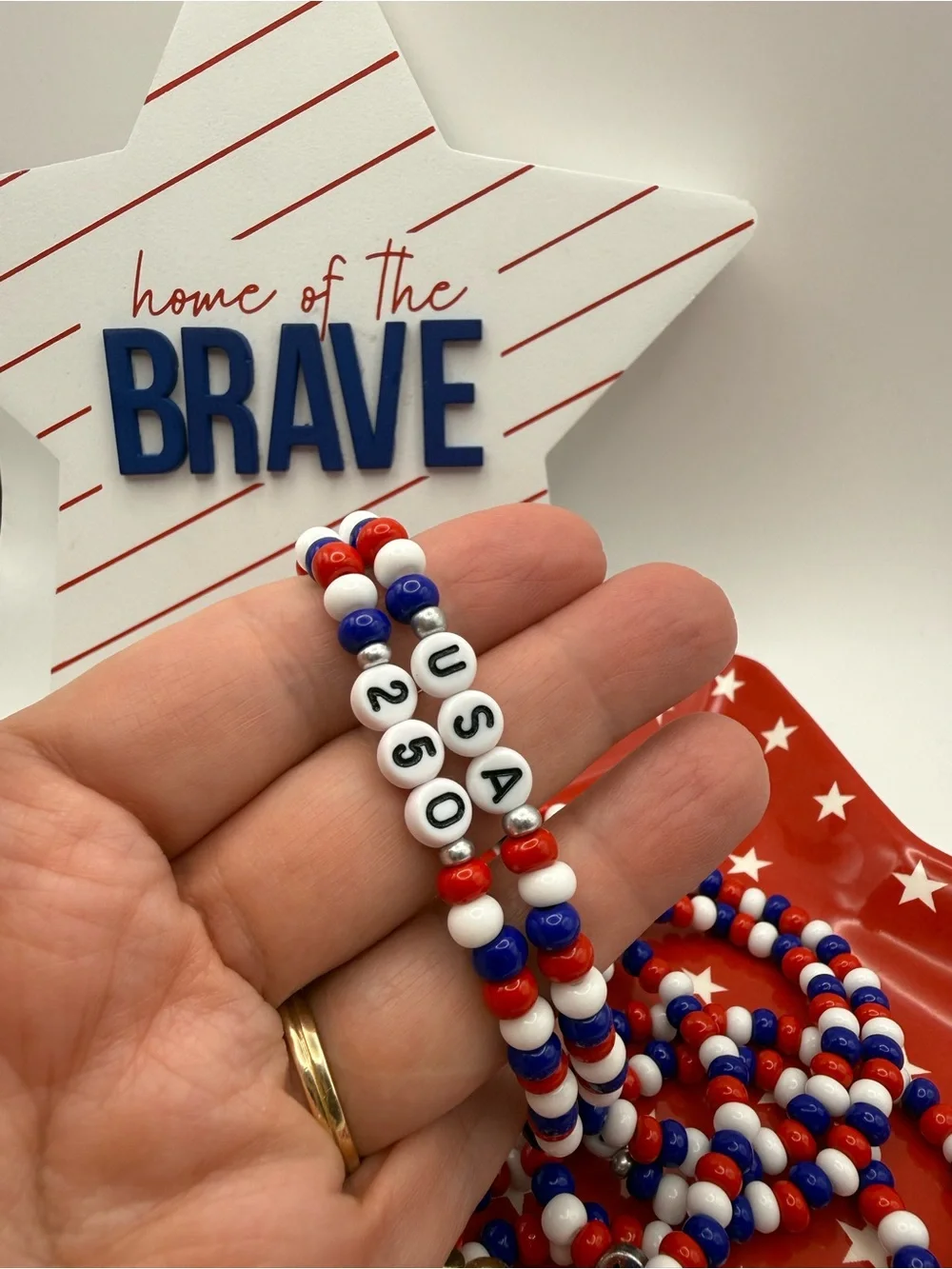 Patriotic USA 250 2 pc Bracelet Set – Happy Birthday America - Czech Glass Beads